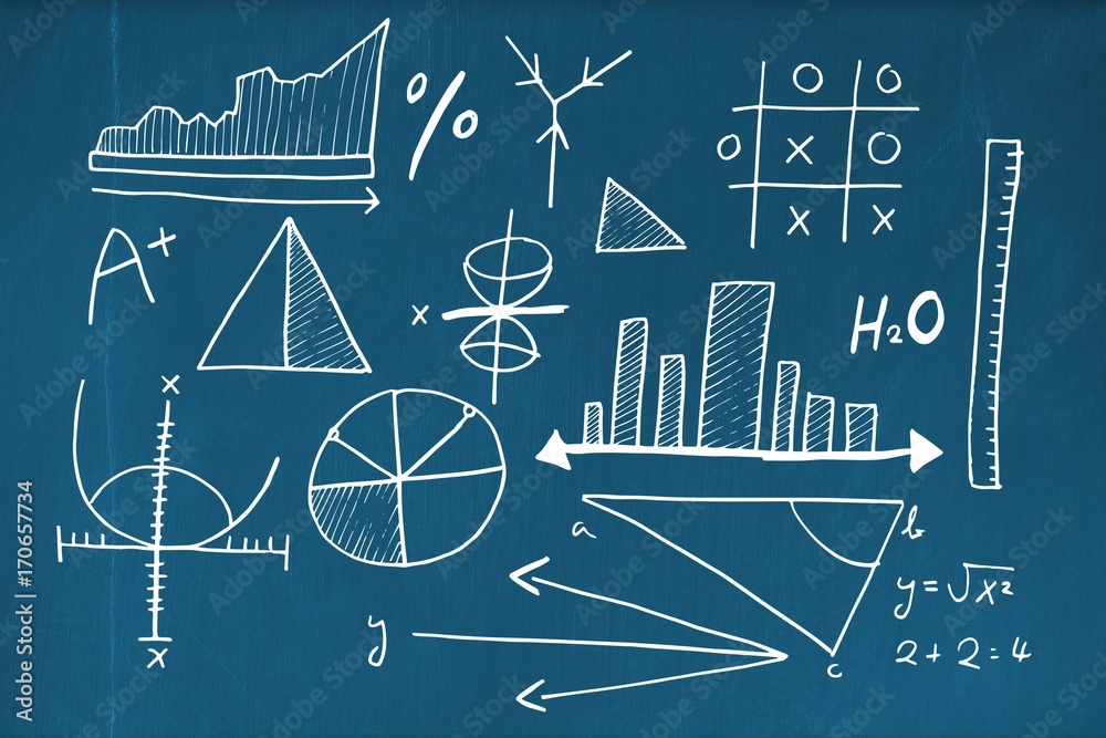 Poster Composite image of mathematical equations with bar graph