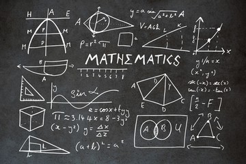 Composite image of mathematics text with geometric shapes - obrazy, fototapety, plakaty