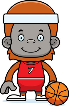 Cartoon Smiling Basketball Player Orangutan