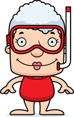Cartoon Smiling Snorkeler Woman