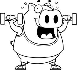 Obraz premium Cartoon Pig Dumbbells