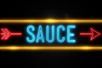 Obraz premium Sauce - fluorescent Neon Sign on brickwall Front view