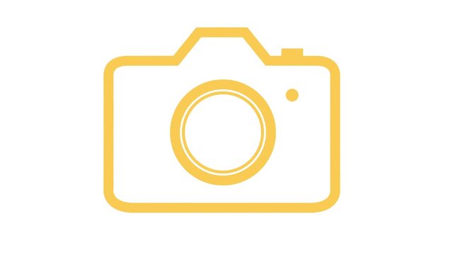 Dslr camera icon animation appearing then animating off loop yellow