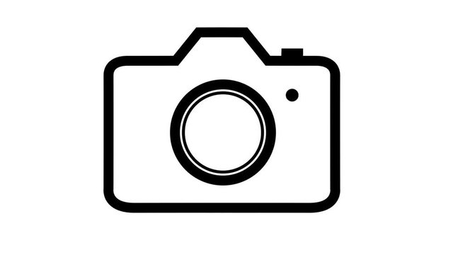 Dslr camera icon animation appearing then animating off loop black