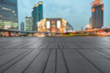 cityscape and skyline of shanghai in blue sky from empty floor.