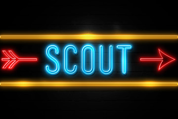 Naklejka na ściany i meble Scout - fluorescent Neon Sign on brickwall Front view