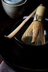 Japanese tea caddy and whisk for tea ceremony
