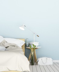 3D rendering Portrait Bedroom space interior minimal and wall decoration empty in hotel 