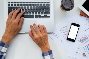 Business man hands working on laptop