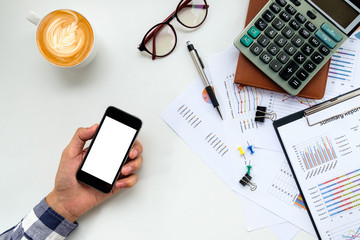 Man hands holding blank screen a smartphone