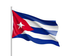 Waving flag of Cuba. Illustration of North America country flag on flagpole. 3d vector icon isolated on white background