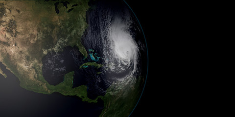 Obraz na płótnie Canvas Extremely detailed and realistic high resolution 3d illustration of hurricane irma hitting the Caribbean Islands. Shot from Space. Elements of this image are furnished by Nasa.