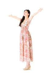 beautiful slim lady opening arms enjoy travel
