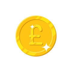 Obraz premium Gold pound coin cartoon style isolated. Shiny gold pound sign for designers and illustrators. Gold piece in the form of a vector illustration