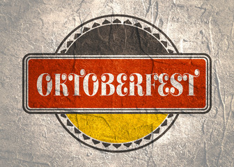 Fototapeta premium Oktoberfest relative stamp pattern. Round shape with flag of the Germany. Grunge distress texture.