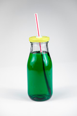 Fruit and vegetable juice bottles isolated on white background