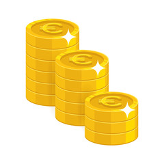 Gold euro coins. Having a lot of money and possessions symbol. Business finance and economy concept. Cartoon vector illustration isolated on white background