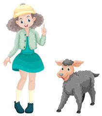 Cute girl and little lamb