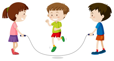 Three kids jumping rope