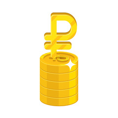Ruble growing stack. Gold, precious metal investment, great currency. Business finance and economy concept. Cartoon vector illustration isolated on white background