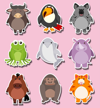 Sticker design with cute animal characters