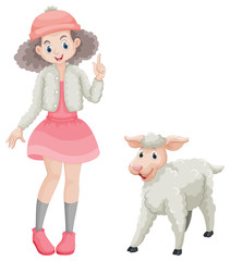 Cute girl and little lamb