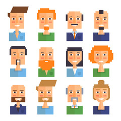 Set of pixel faces in a flat style.