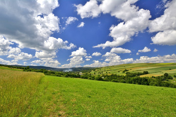Rural summer landscape, Beskid Niski, Poland - obrazy, fototapety, plakaty