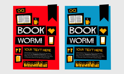 Book Worm! (Flat Style Vector Illustration Reading Quote Poster Design)