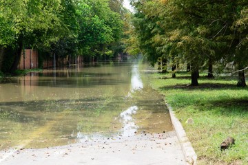 Post hurricane Harvey flooding in Houston at Memorial Drive and North Kirkwood Road