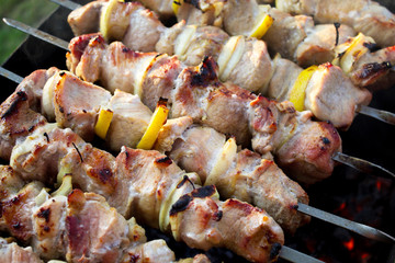 Grilled meat on a plate. Selective focus.