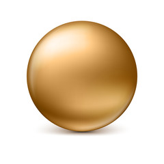 Golden glossy sphere isolated on white with shadow and reflections in the color of the sphere. 3D illustration for your design, easy to edit and change the size