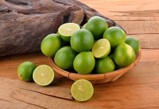 Green lime on wooden floor