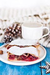 Strudel with a cherry. Cherry pie.