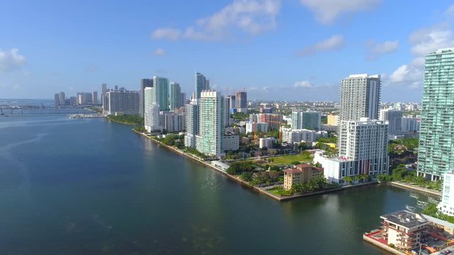 Sideways aerial video Downtown Miami 4k