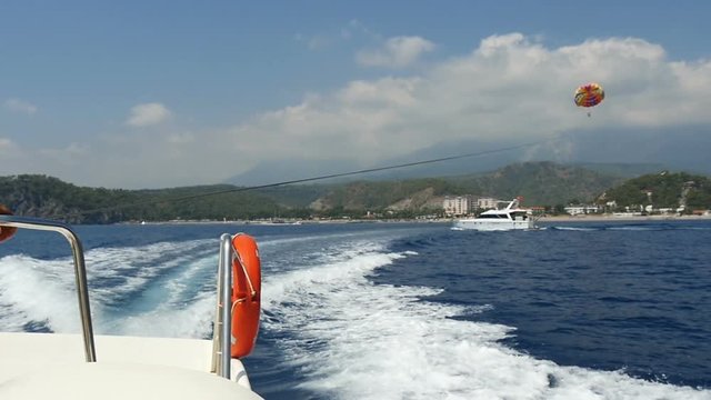 parasailing boat in the sea,slow motion