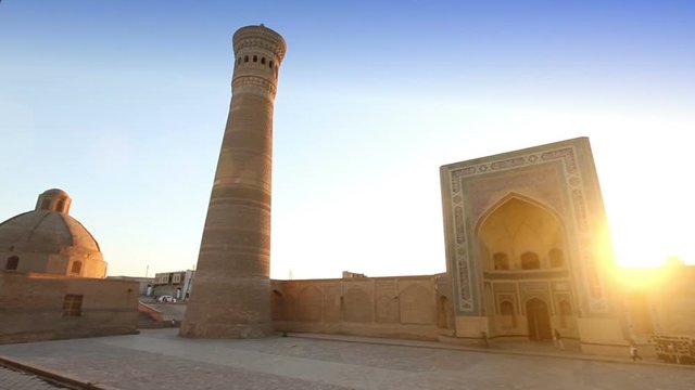 Monumental gates of the Poi Kalon Mosque and Minaret in Bukhara, Uzbekistan
