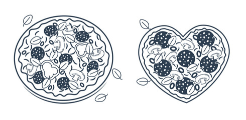 set of silhouettes of pizza