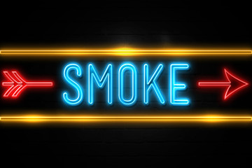 Smoke  - fluorescent Neon Sign on brickwall Front view