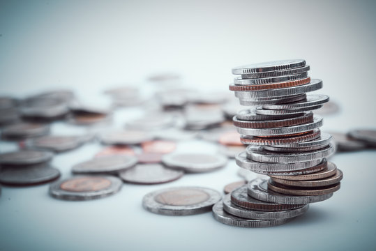 rows of coins for finance and business,Saving money and account finance bank business concept.