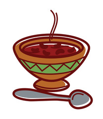 Hot bean soup in clay bowl with ornament