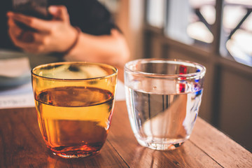 Glass Of Water / Glass Of Water On The Table In Office Worker.