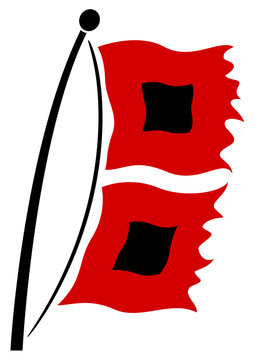 Vector illustration of hurricane warning flags blowing in the wind.