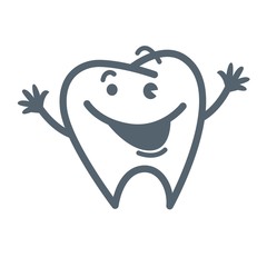 Tooth with friendly facial expression and raised hands