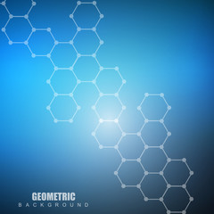 Geometric abstract background with connected line and dots. Structure molecule and communication. Scientific concept for your design. Medical, technology, science background. Vector illustration.