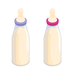baby bottle with a pacifier in isometric. vector illustration isolated from background. plastic bottle for feeding baby