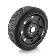 Spare car tyre isolated on white background. 3D illustration