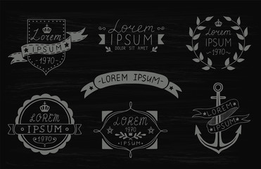 Set of hand drawn vintage labels. Templates for design of labels, emblems, logotypes. Vector illustration.