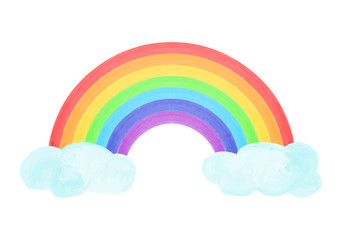 Composition with rainbow and clouds in hand drawn style. Vector illustration.