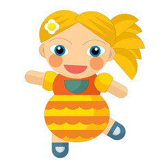 cartoon cheerful girl - doll isolated - illustration for children